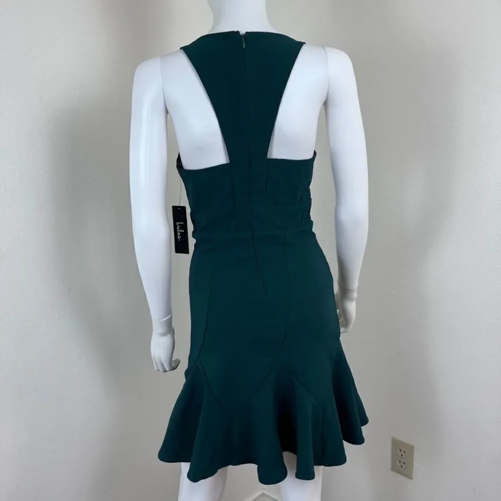 Lulus Sweet Expectation Women Size S Green Ruffle Peplum Bodycon Mini NEW Dress - Picture 12 of 17